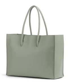 Myrtha Maxi Logo Shopper genarbtes Leder graugrün