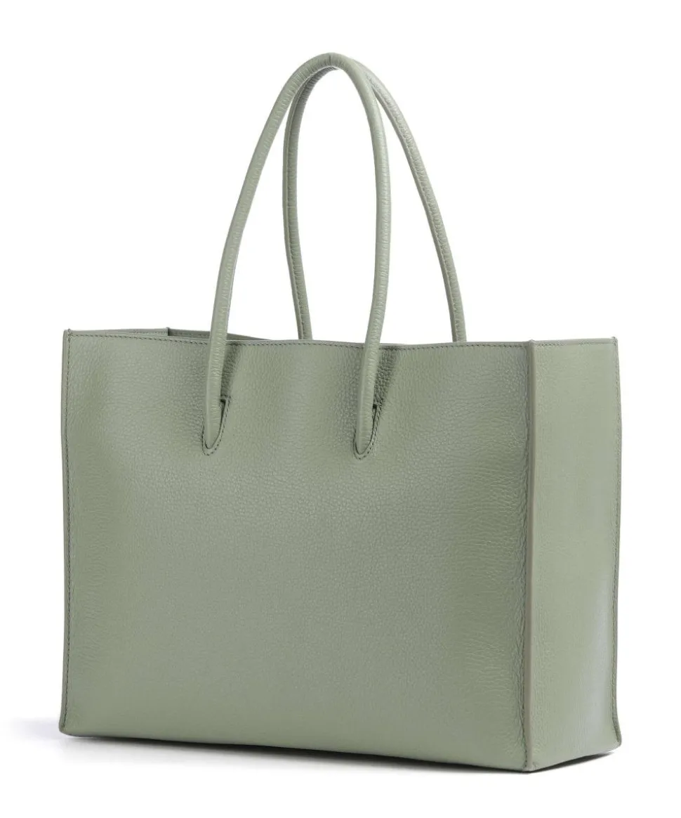 Myrtha Maxi Logo Shopper genarbtes Leder graugrün