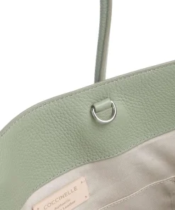 Myrtha Maxi Logo Shopper genarbtes Leder graugrün