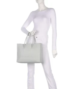 Myrtha Maxi Logo Shopper genarbtes Leder hellblau