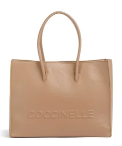 Myrtha Maxi Logo Shopper genarbtes Leder hellbraun