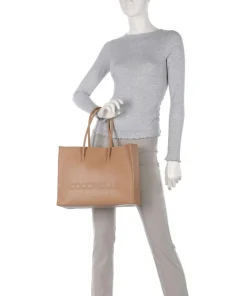 Myrtha Maxi Logo Shopper genarbtes Leder hellbraun