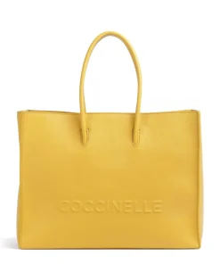 Myrtha Maxi Logo Shopper genarbtes Rindsleder gelb