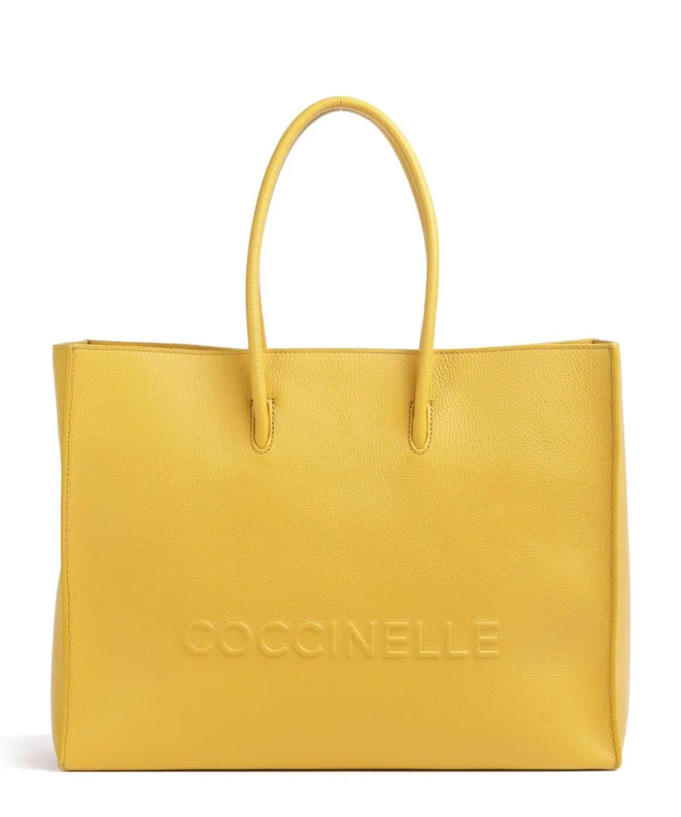 Myrtha Maxi Logo Shopper genarbtes Rindsleder gelb
