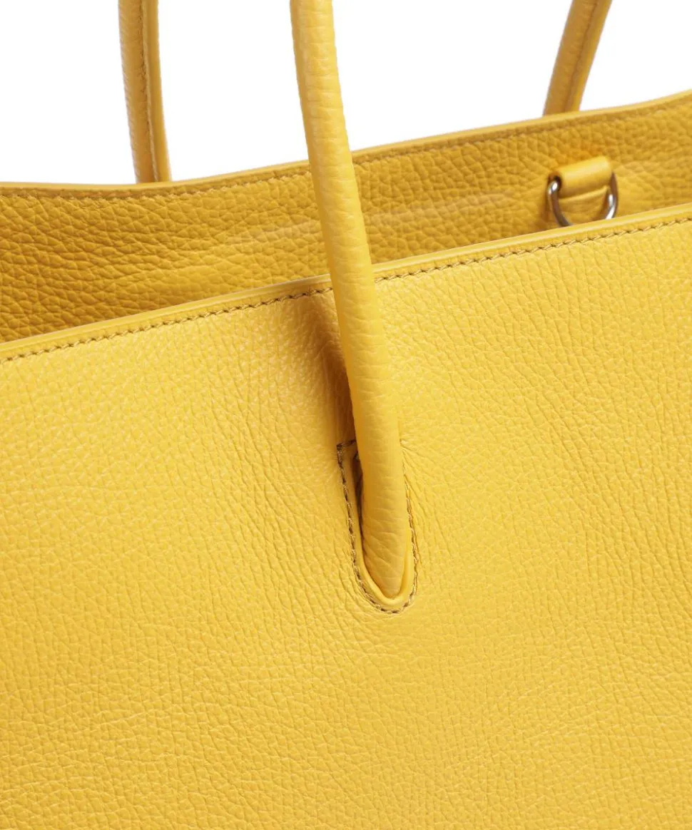 Myrtha Maxi Logo Shopper genarbtes Rindsleder gelb