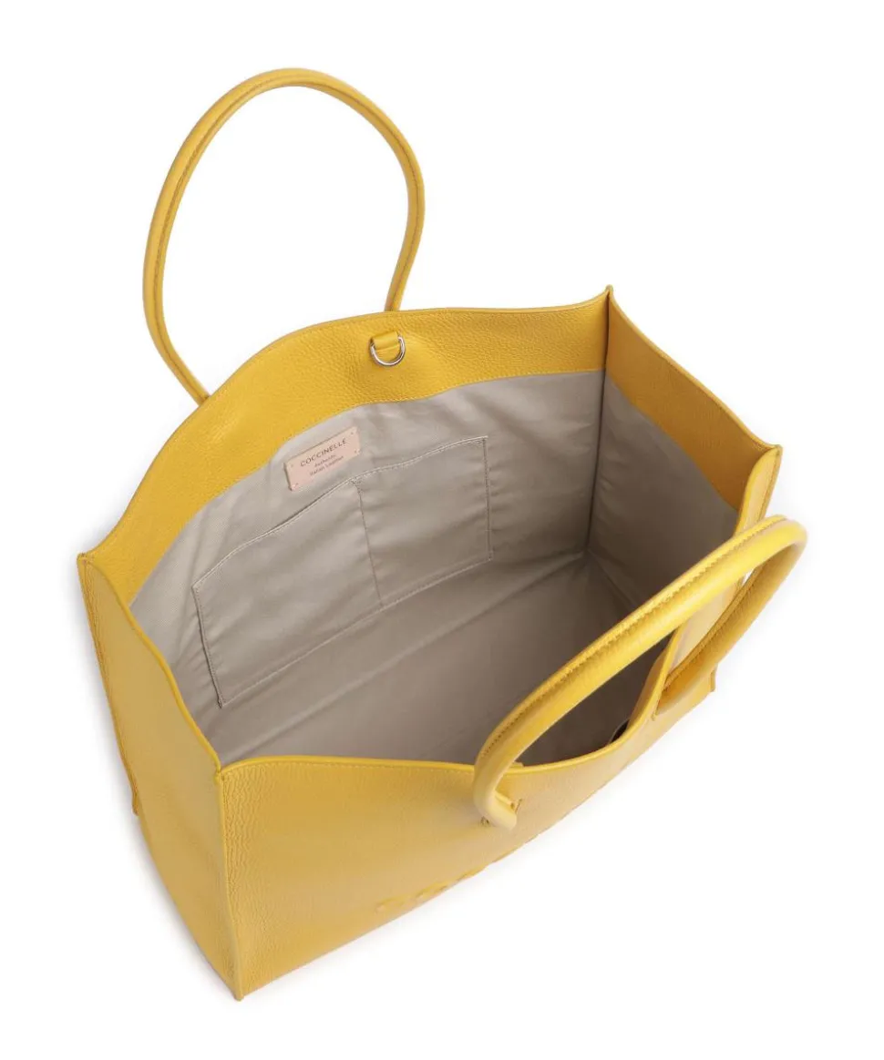 Myrtha Maxi Logo Shopper genarbtes Rindsleder gelb