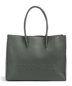 Myrtha Maxi Logo Shopper genarbtes Leder dunkelgrün