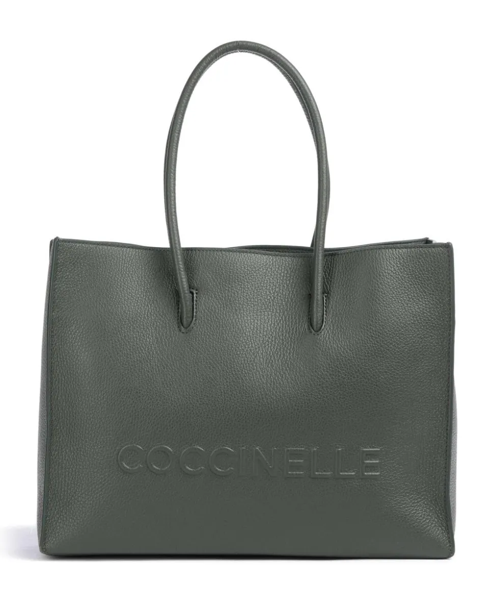 Myrtha Maxi Logo Shopper genarbtes Leder dunkelgrün