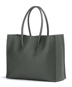 Myrtha Maxi Logo Shopper genarbtes Leder dunkelgrün