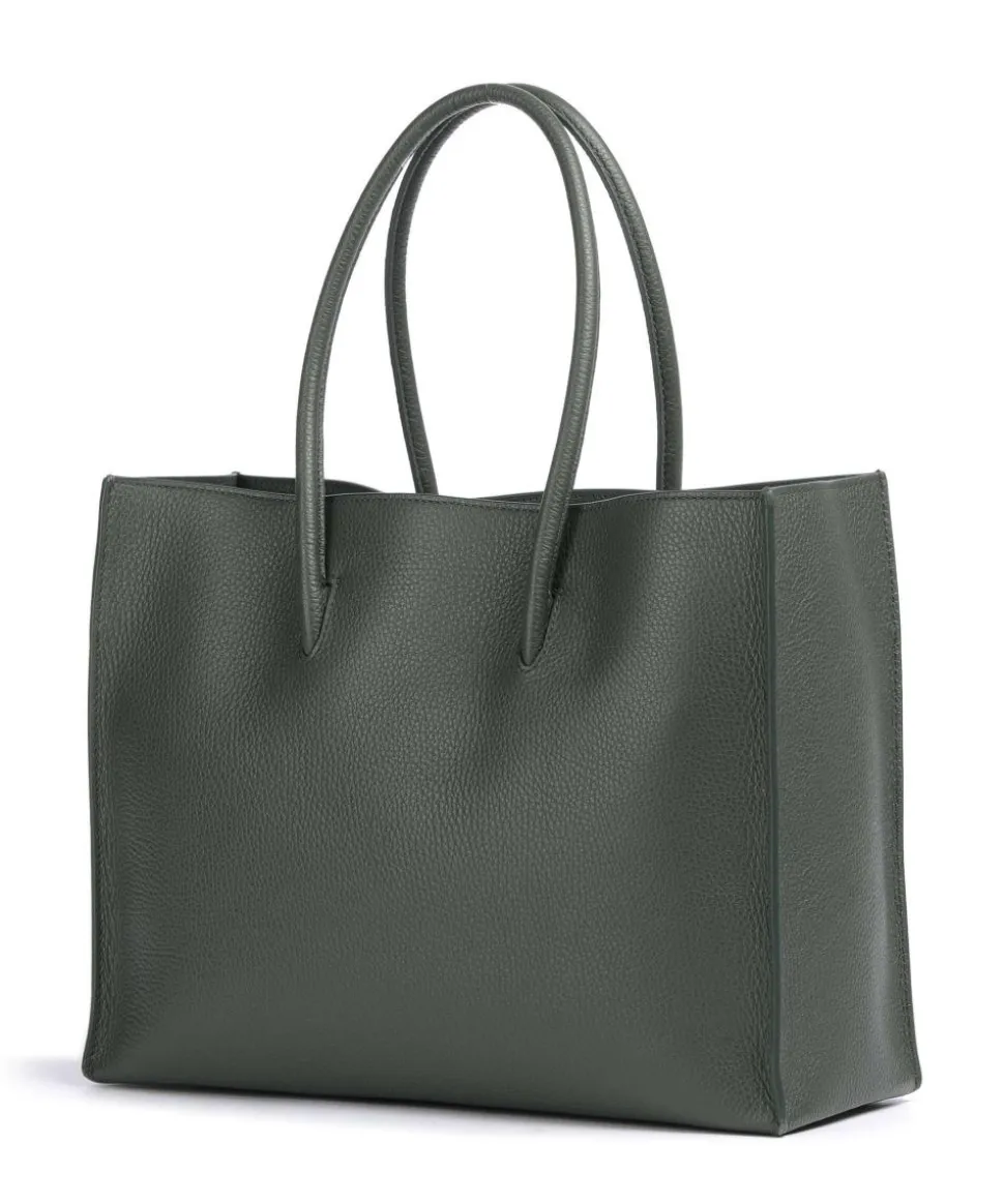 Myrtha Maxi Logo Shopper genarbtes Leder dunkelgrün