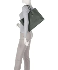 Myrtha Maxi Logo Shopper genarbtes Leder dunkelgrün