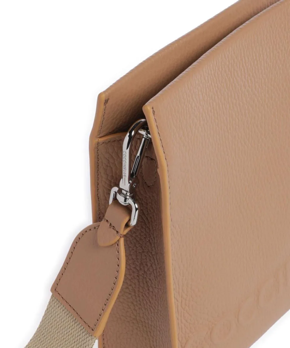 Myrtha Maxi Logo Umhängetasche genarbtes Leder hellbraun