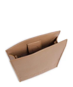 Myrtha Maxi Logo Umhängetasche genarbtes Leder hellbraun