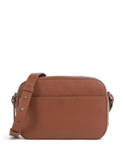 Myrtha Maxi Logo Umhängetasche genarbtes Rindsleder braun