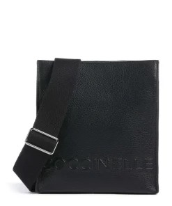 Myrtha Maxi Logo Umhängetasche genarbtes Leder schwarz