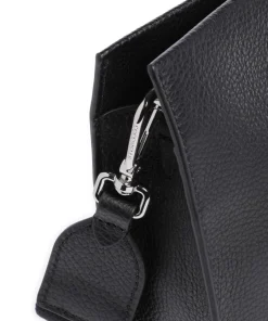 Myrtha Maxi Logo Umhängetasche genarbtes Leder schwarz