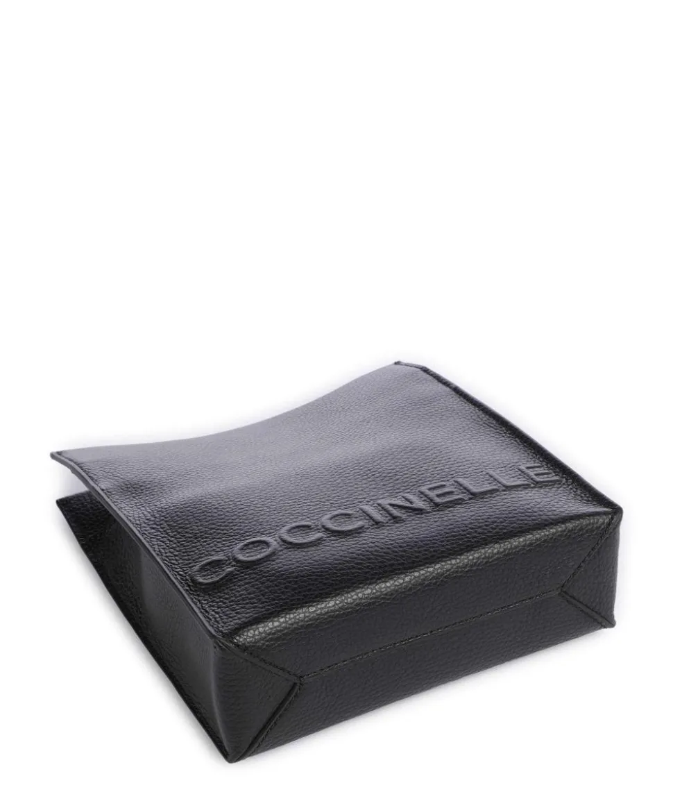 Myrtha Maxi Logo Umhängetasche genarbtes Leder schwarz