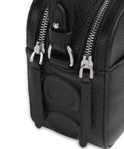 Myrtha Maxi Logo Umhängetasche genarbtes Rindsleder schwarz