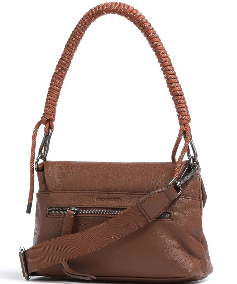 Nea Schultertasche genarbtes Leder braun