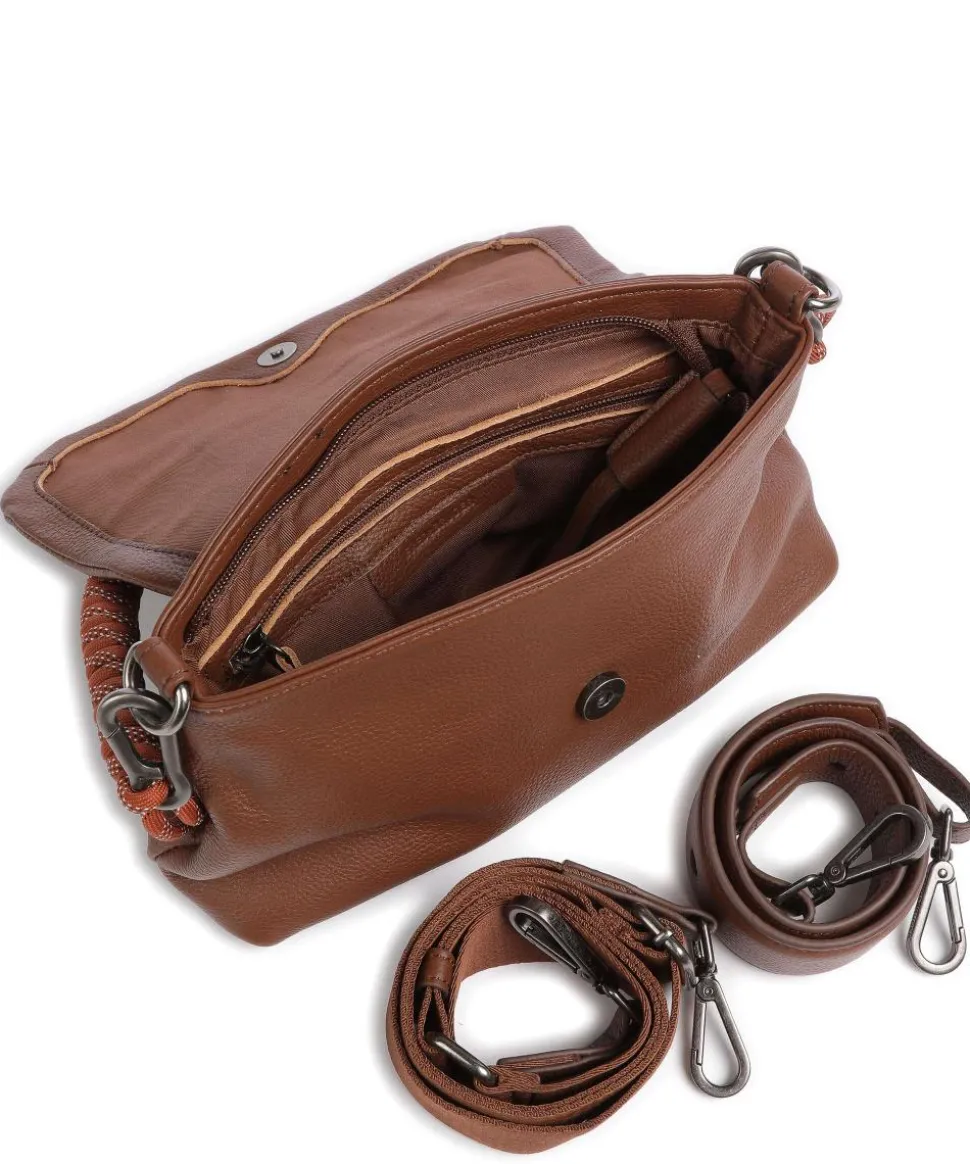 Nea Schultertasche genarbtes Leder braun