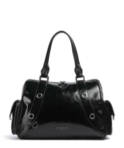 Nika Lack Distressed L Schultertasche fein genarbtes Rindsleder schwarz