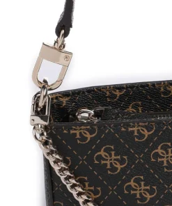 Noelle Q Logo Schultertasche Lederimitat dunkelbraun