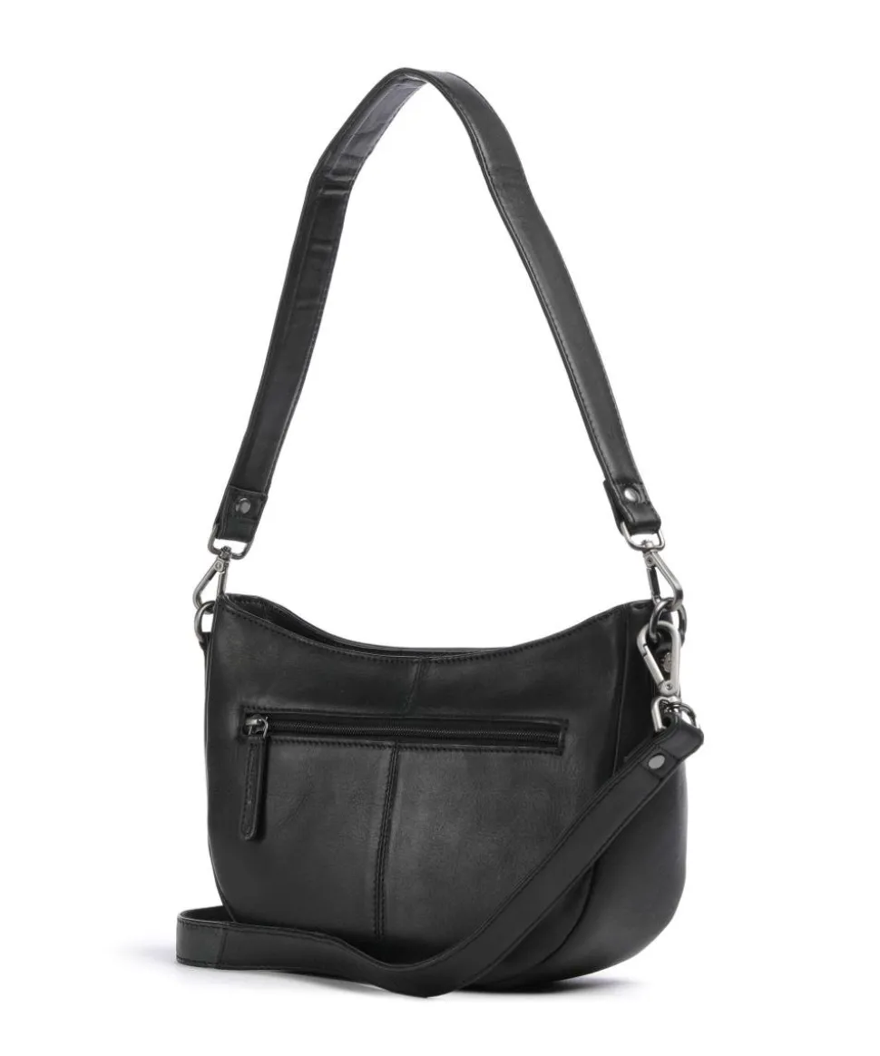 Novum Valentano Schultertasche fein genarbtes Rindsleder schwarz