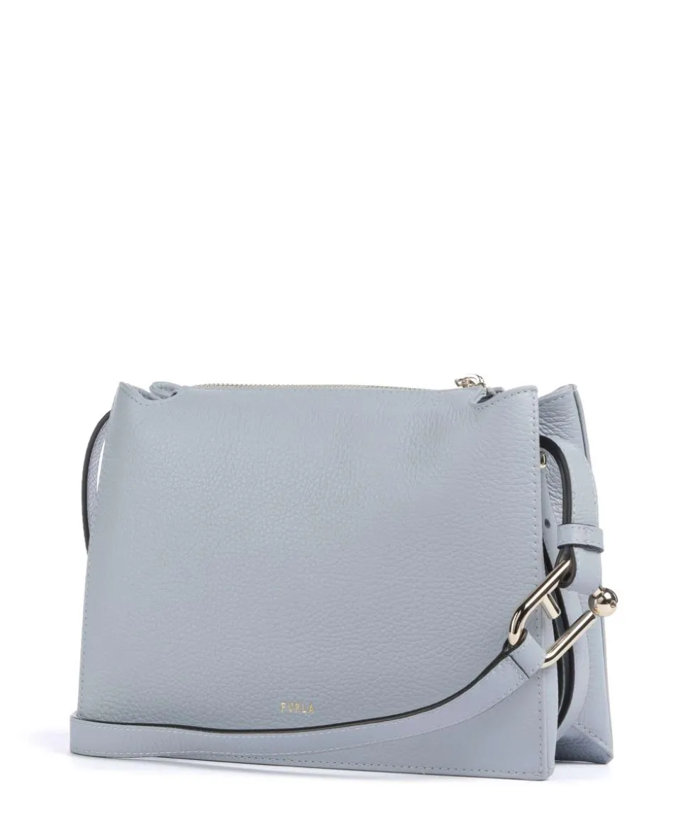 Nuvola S Umhängetasche genarbtes Leder hellblau