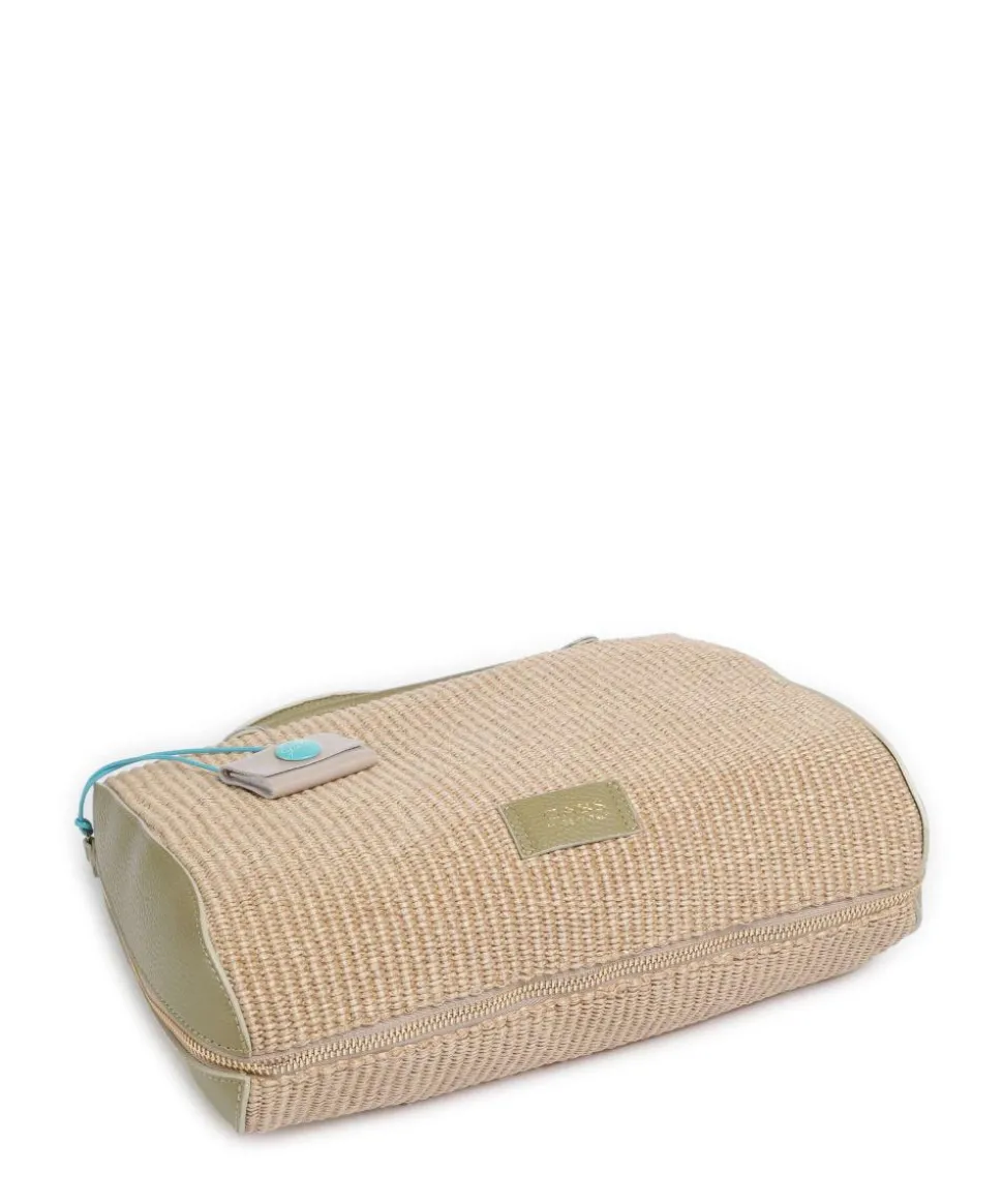 Oceania Karima Handtasche Polyamide, genarbtes Kalbsleder beige/grün