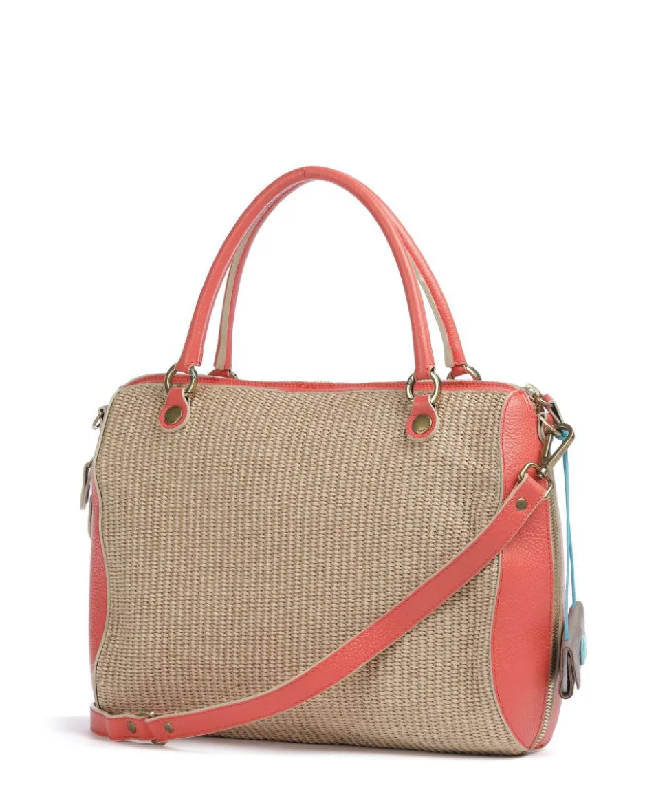 Oceania Karima Handtasche Polyamide, genarbtes Kalbsleder beige/orange