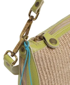 Oceania Pepita Schultertasche Bast, genarbtes Kalbsleder beige/grün