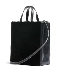 Paper Bag Shearling M Handtasche fein genarbtes Leder, Kunstfell schwarz
