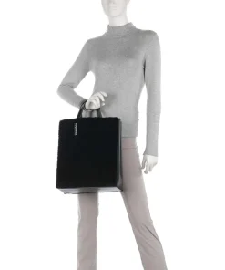 Paper Bag Shearling M Handtasche fein genarbtes Leder, Kunstfell schwarz