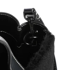 Paper Bag Shearling M Handtasche fein genarbtes Leder, Kunstfell schwarz