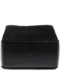 Paper Bag Shearling M Handtasche fein genarbtes Leder, Kunstfell schwarz