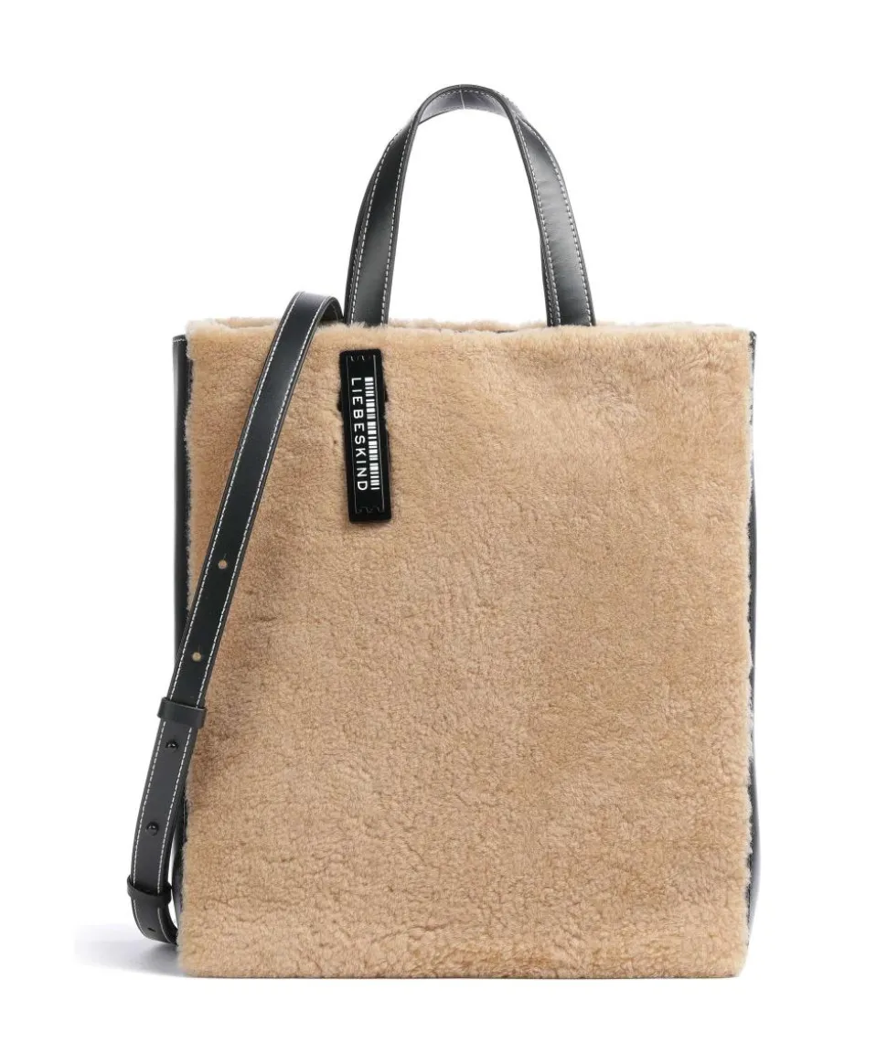 Paper Bag Shearling M Handtasche fein genarbtes Leder, Kunstfell braun/schwarz