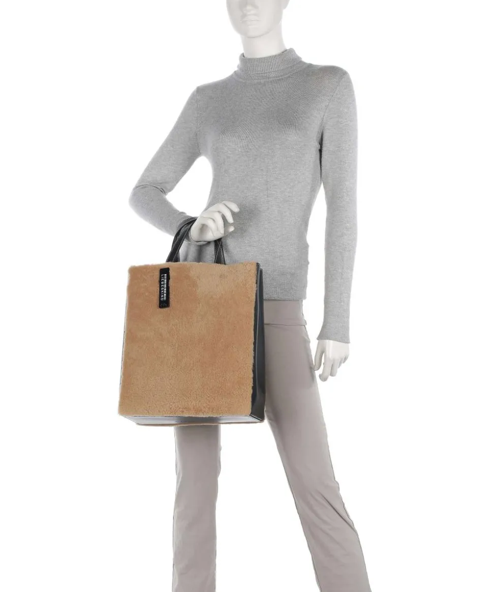Paper Bag Shearling M Handtasche fein genarbtes Leder, Kunstfell braun/schwarz
