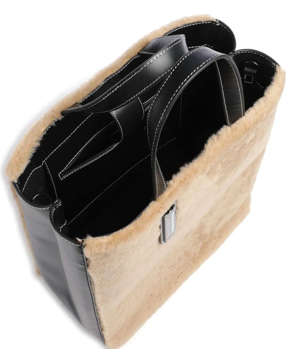 Paper Bag Shearling M Handtasche fein genarbtes Leder, Kunstfell braun/schwarz