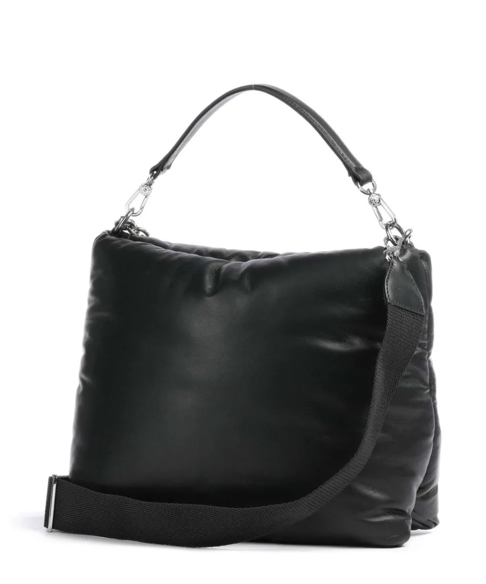 Piuma_Lucido Puffer Beuteltasche fein genarbtes Leder schwarz