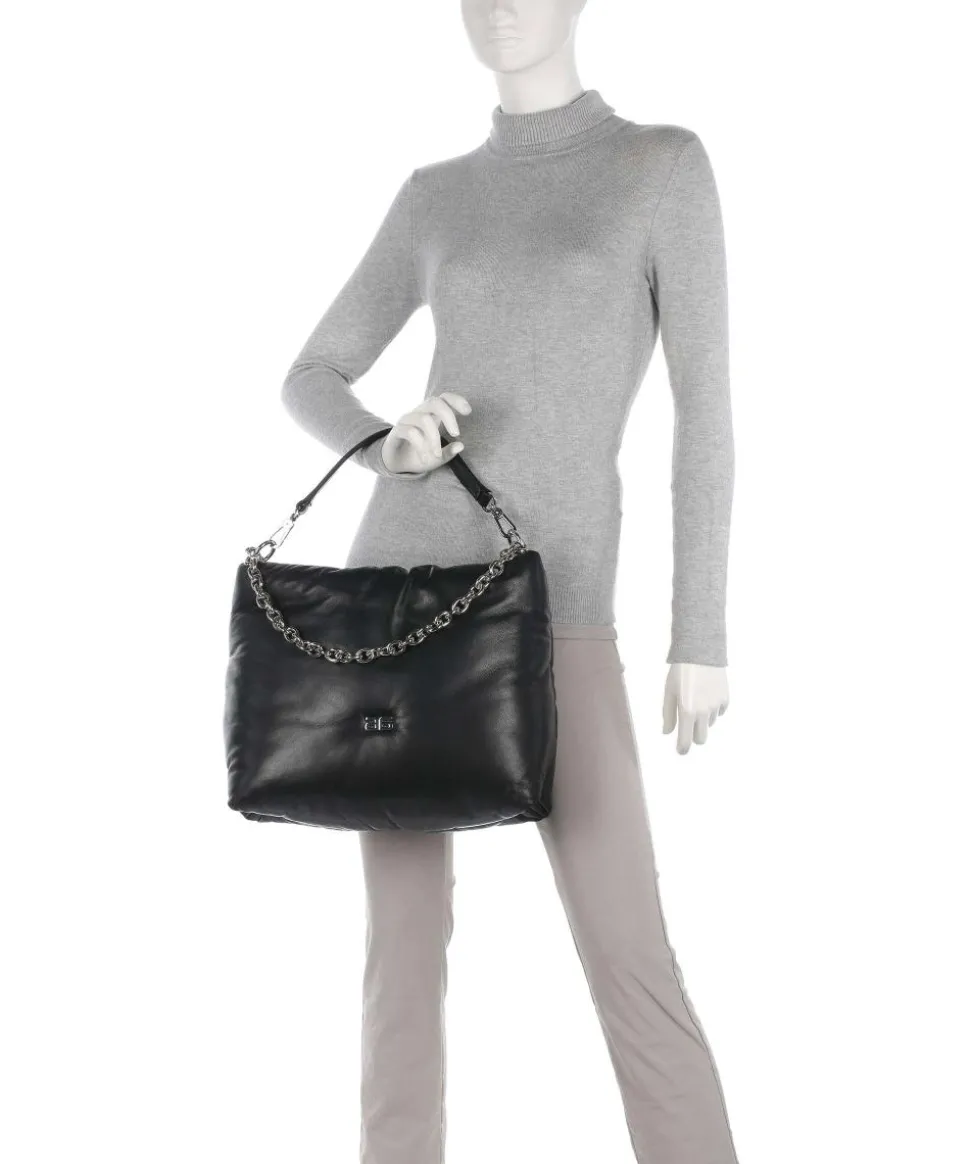 Piuma_Lucido Puffer Beuteltasche fein genarbtes Leder schwarz