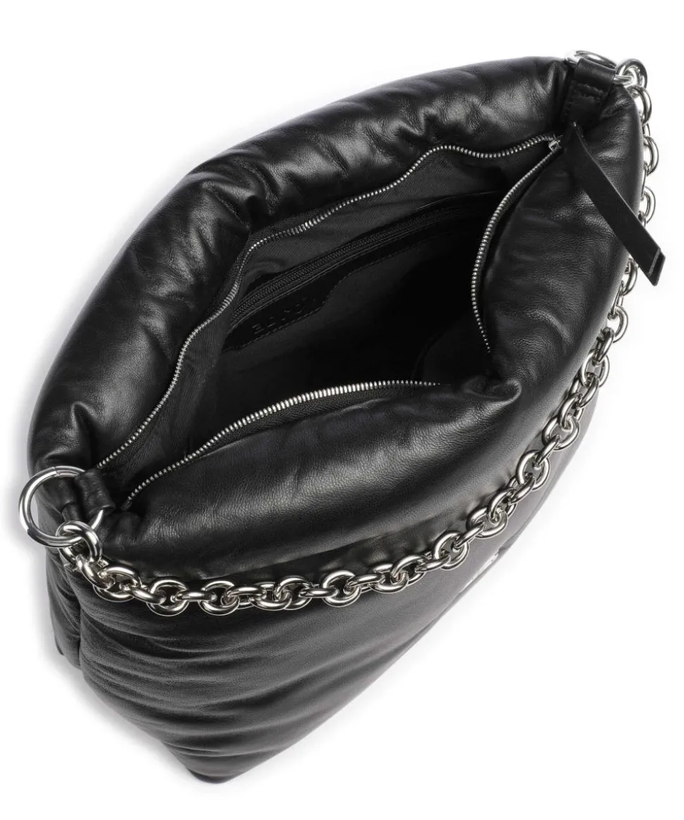 Piuma_Lucido Puffer Beuteltasche fein genarbtes Leder schwarz