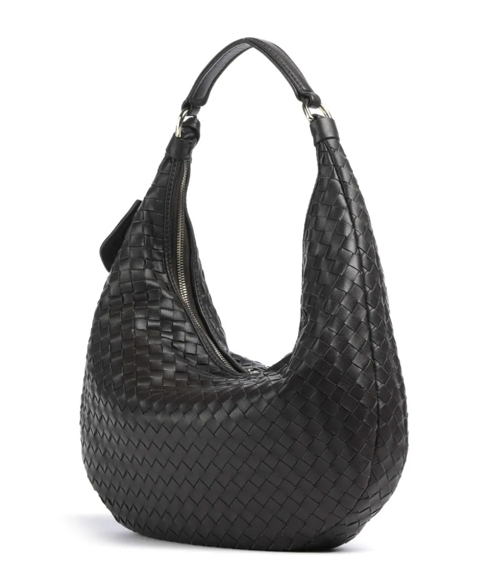 Piuma Nana Small Beuteltasche fein genarbtes Leder dunkelbraun