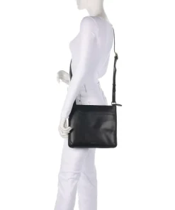 Pockets Large Umhängetasche fein genarbtes Leder schwarz