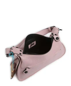 Porto Rico Gala Schultertasche genarbtes Kalbsleder grau/rosa