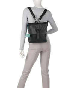 Porto Rico Nita Rucksack-Tasche genarbtes Kalbsleder schwarz