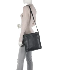 Pure Schultertasche genarbtes Rindsleder navy