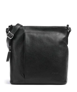 Pure Schultertasche genarbtes Rindsleder schwarz