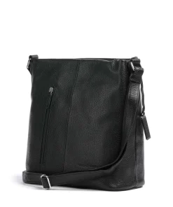 Pure Schultertasche genarbtes Rindsleder schwarz