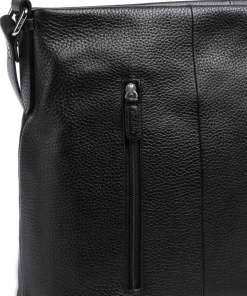 Pure Schultertasche genarbtes Rindsleder schwarz