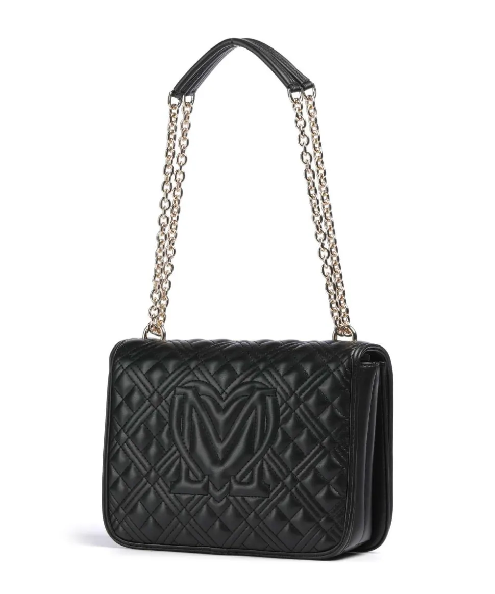 Quilted Laminated Schultertasche Lederimitat schwarz